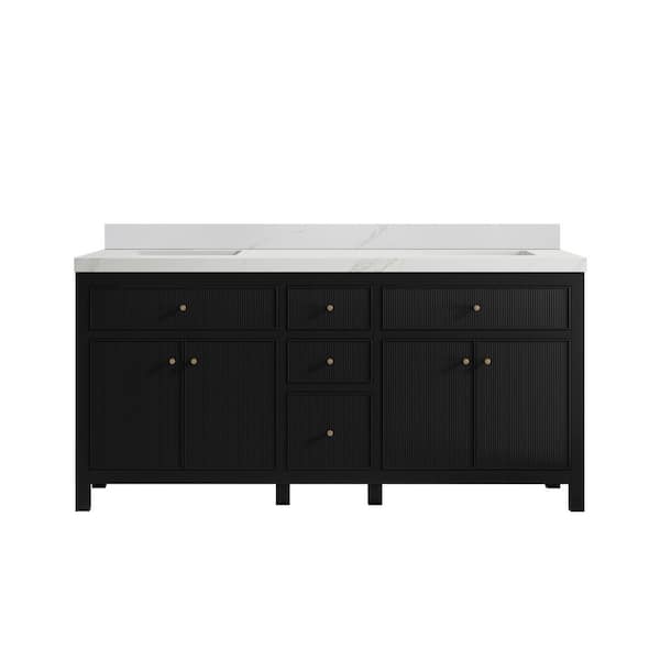 Willow Collections Sonoma 72 in. Double Sink Freestanding Black Bath Vanity with Calacatta Sienna Quartz Top Unassembled