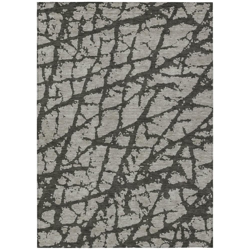 Gray and Black Abstract Machine-Woven Outdoor Rug, 5' x 8'