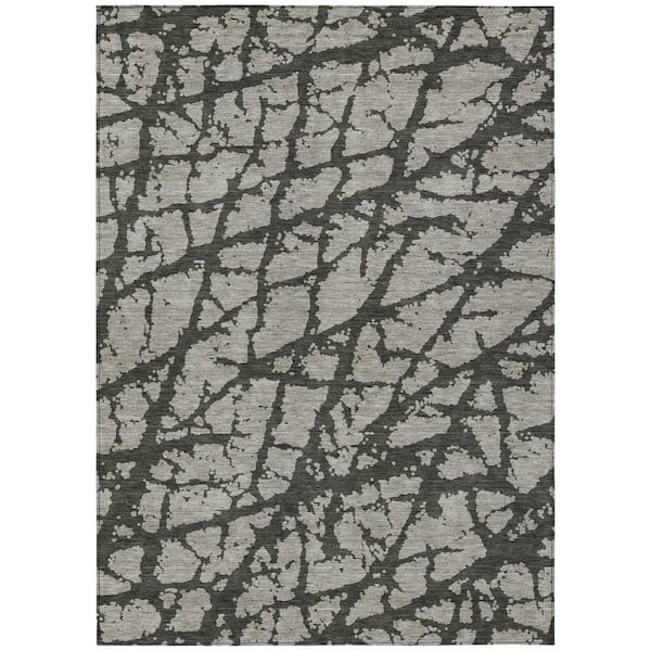 HomeRoots Gray and Black 5 ft. x 8 ft. Abstract Indoor / Outdoor Area Rug