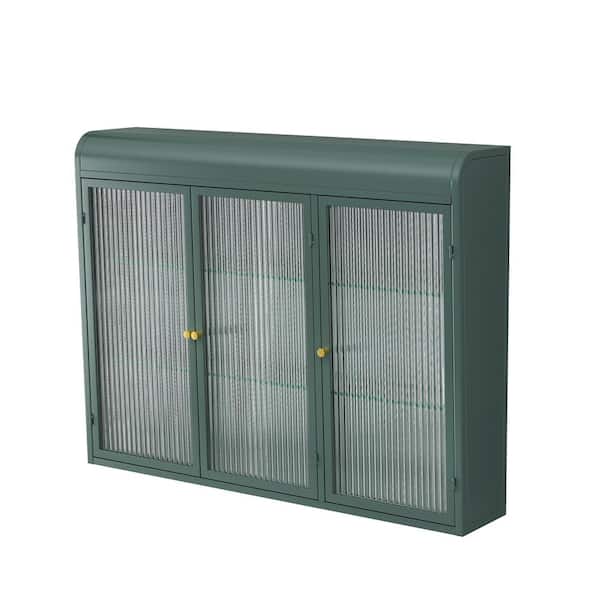 COWLOWN 35.45 in. W x 7.87 in. D x 27.55 in. H Bathroom Storage Wall Cabinet in Dark Green with 3-Tempered Glass Door
