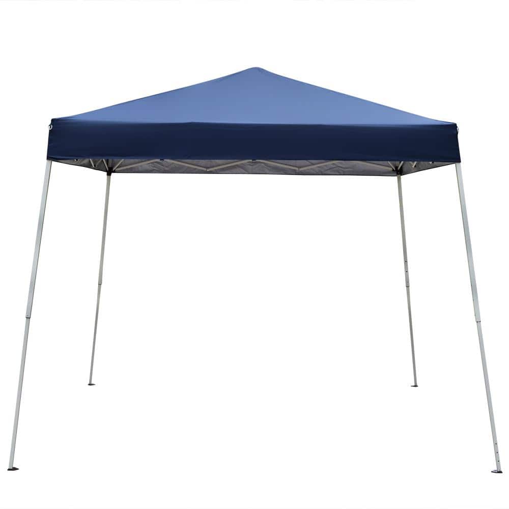 10 Ft Blue Steel Pop-Up Canopy Tent with Waterproof Cover