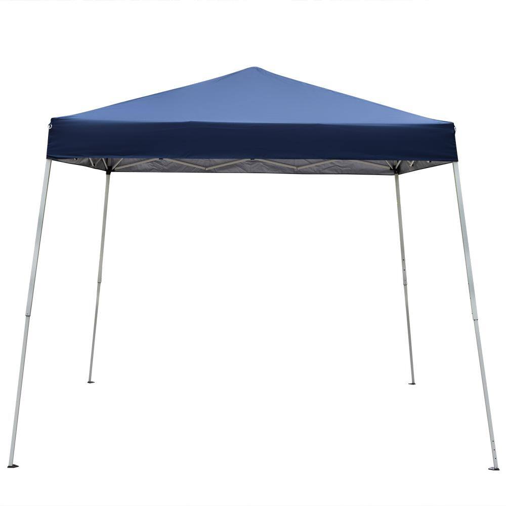 10 Ft Blue Steel Pop-Up Canopy Tent with Waterproof Cover