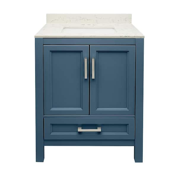 Amluxx Salerno 25 in. W x 19 in. D x 36 in. H Bath Vanity in Navy Blue with Quartz Stone Vanity Top in Lyra White
