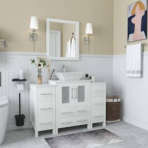 Ravenna 48 in. W Bathroom Vanity in White with Single Basin in White Engineered Marble Top and Mirror