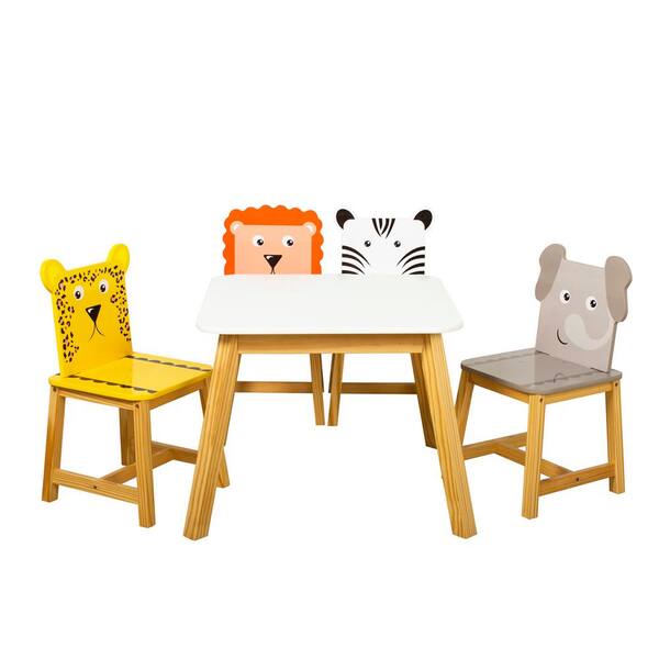 HOMEFUN 5-Piece Multi-Colored Wooden Animals Cartoon Child Table and Chairs Set