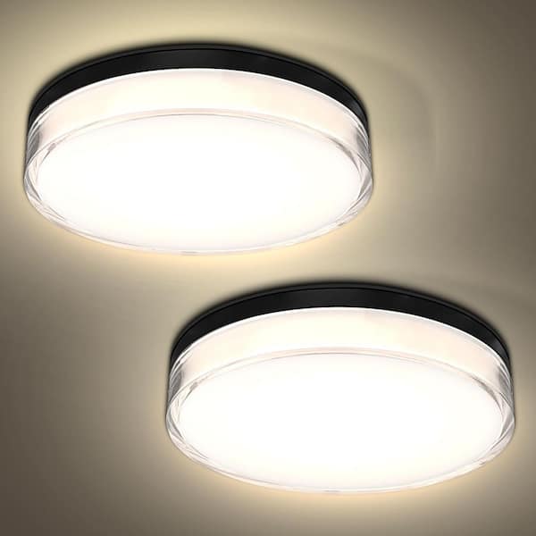 7in. 1 Light Black Outdoor Integrated LED Flush Mount Ceiling Light 15W 1000 Lumens Dimmable Wet Rated IP65 ETL 2 Pack