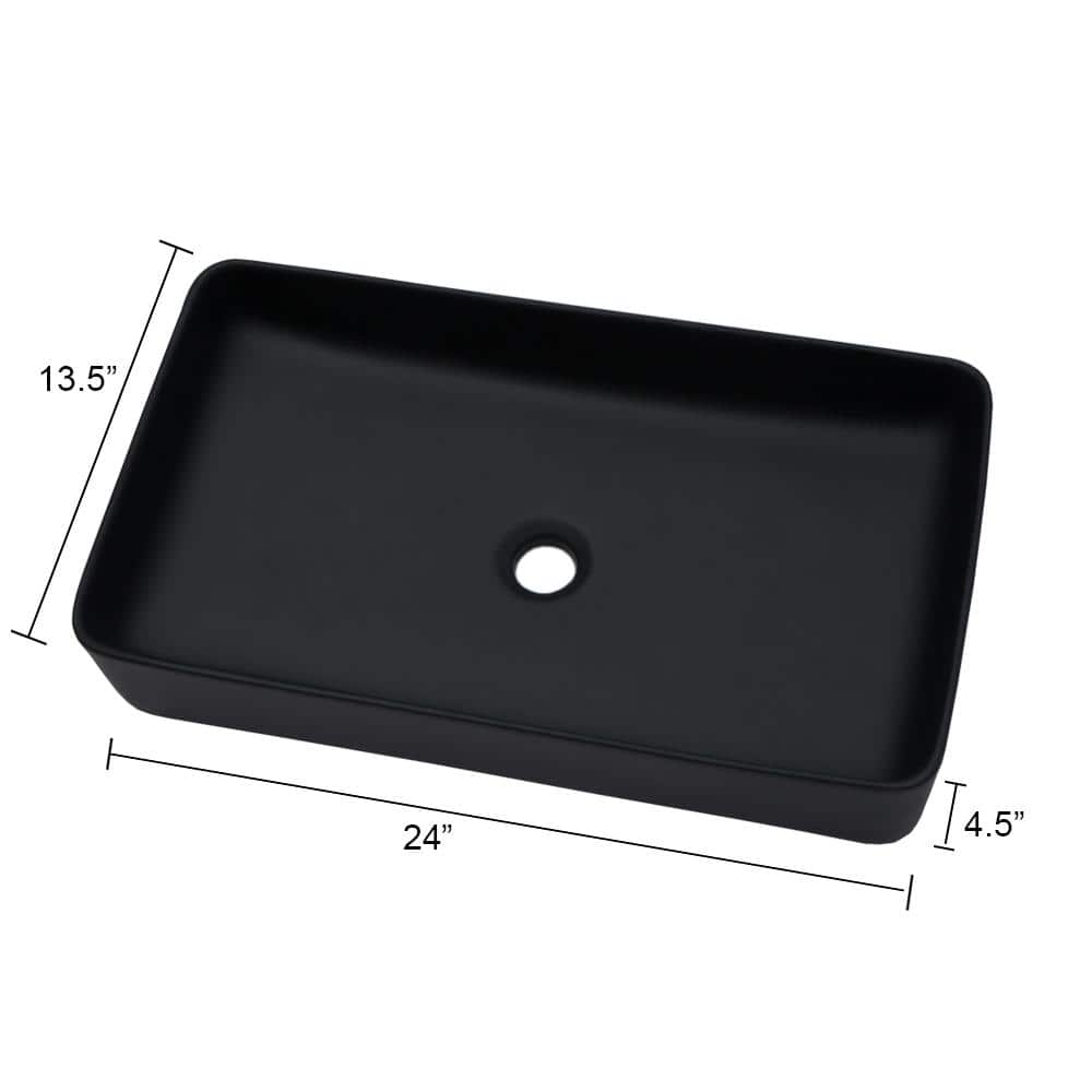 Black Ceramic Rectangular Bathroom Vessel Sink 24" x 13.5"