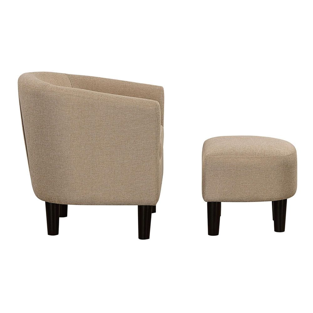 Beige Microfiber Barrel Accent Chair with Ottoman