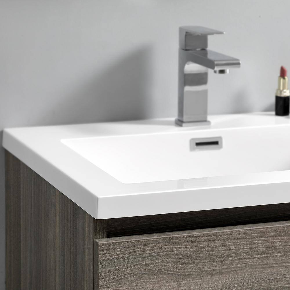 Gray Wood 24" Freestanding Bathroom Vanity with White Acrylic Top