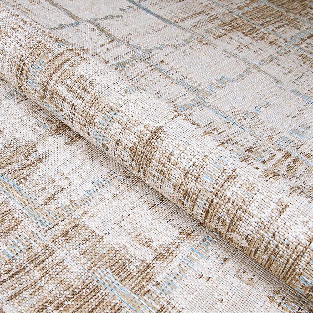 Sand-Ivory Flat Woven Synthetic Rectangular Area Rug 2' x 4'