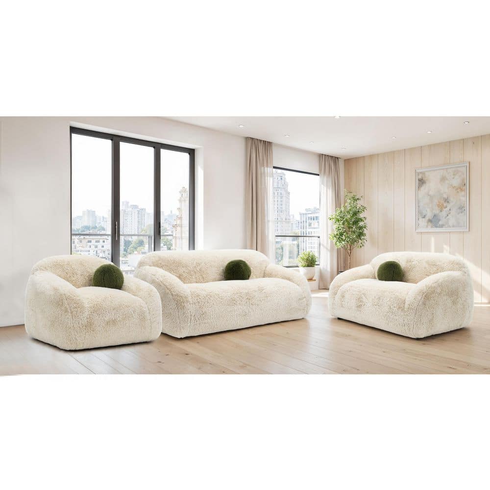 Sylvan 3-Piece Contemporary Beige Faux Fur Fabric Living Room Set With Pocket Coil Springs price history on PriceWatchPro