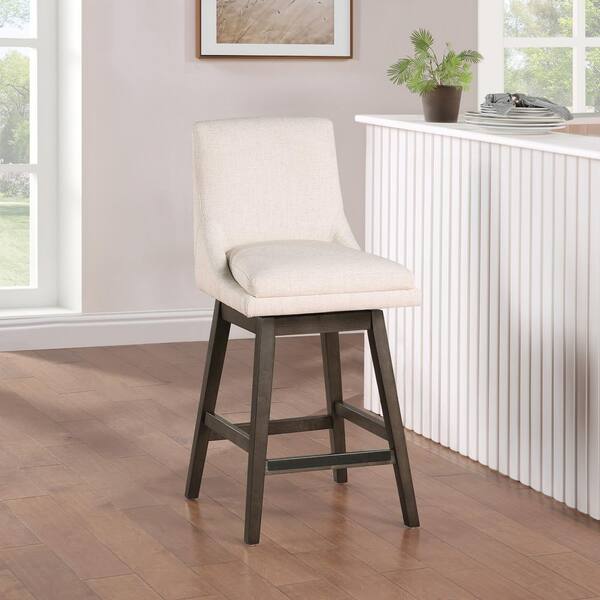 OSP Home Furnishings Allingham 26 in. Linen Fabric Swivel Counter Stool with Dark Walnut Legs