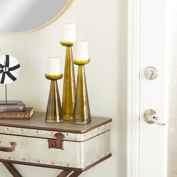 Novogratz Green Glass Pillar Candle Holder (Set of 3)