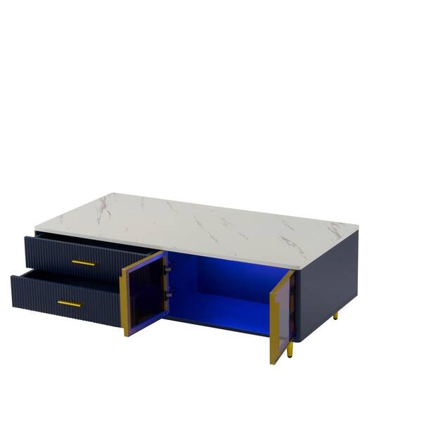 Tenleaf 47.2 in. Modern Blue Rectangle Coffee Table with 2-Glass