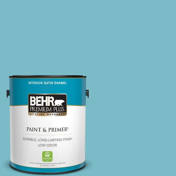 BEHR PREMIUM PLUS 1 gal. #M470-4 Azure Lake Satin Enamel Low Odor Interior Paint & Primer