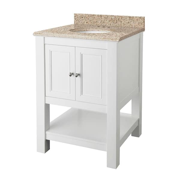 Home Decorators Collection Gazette 25 in. x 22 in. Vanity in White with Granite Vanity Top in Beige with White Sink