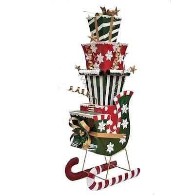 47 in. Tall Iron Christmas Sleigh with Presents