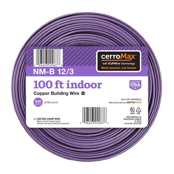 100 ft. 12/3 Purple Solid CerroMax SLiPWire Copper NM-B Wire