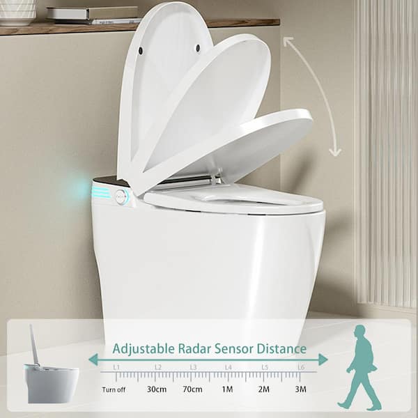 Elongated Smart Bidet Toilet 1.28 GPF in White with Auto Open/Close, Auto Flush, Heated Seat, and Feet Sensor