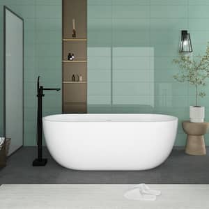 65 in. x 29.5 in. Acrylic Flatbottom Freestanding Soaking Bathtub in Gloss White