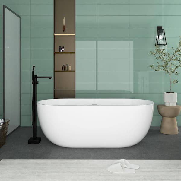 JimsMaison 65 in. x 29.5 in. Acrylic Flatbottom Freestanding Soaking Bathtub in Gloss White
