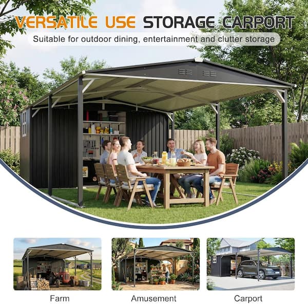 Tenleaf 12 ft. W x 23 ft. D Gray Metal Shed with with Sliding Door