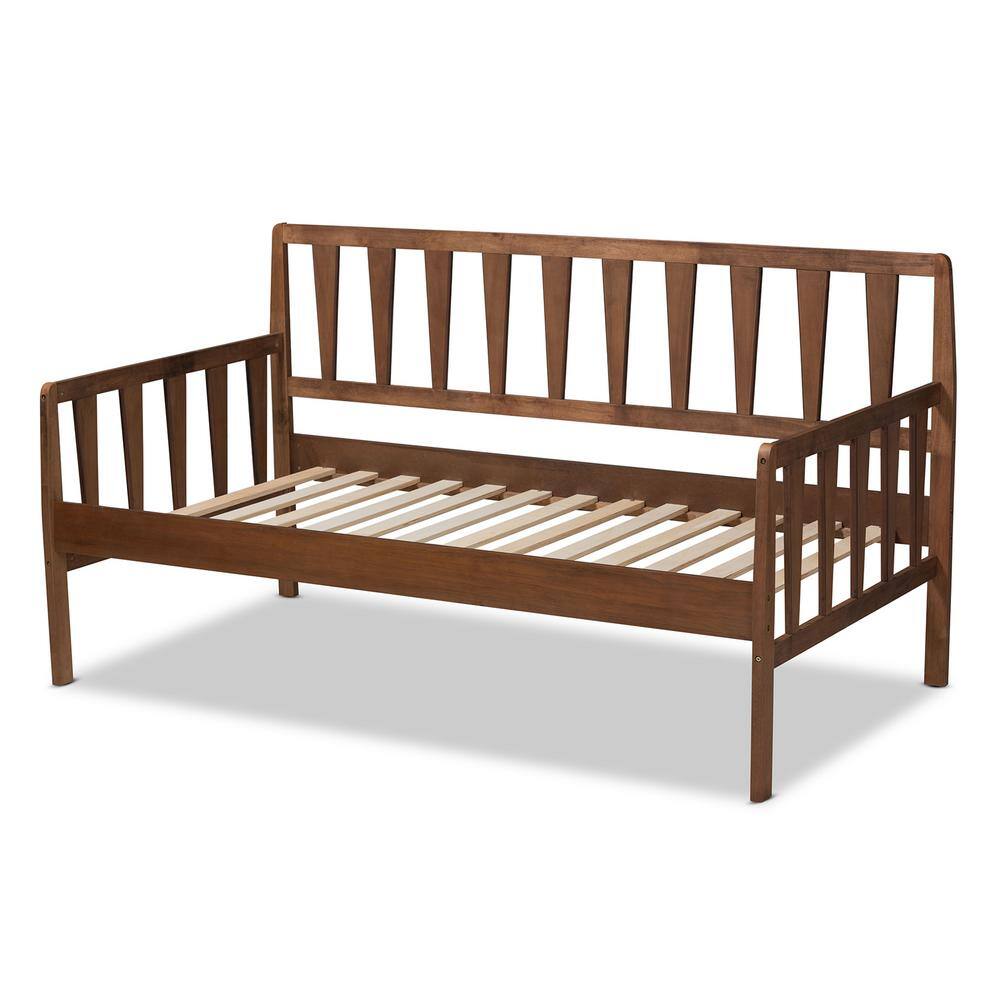 Walnut Brown Twin Wood Daybed with Trundle and Slats