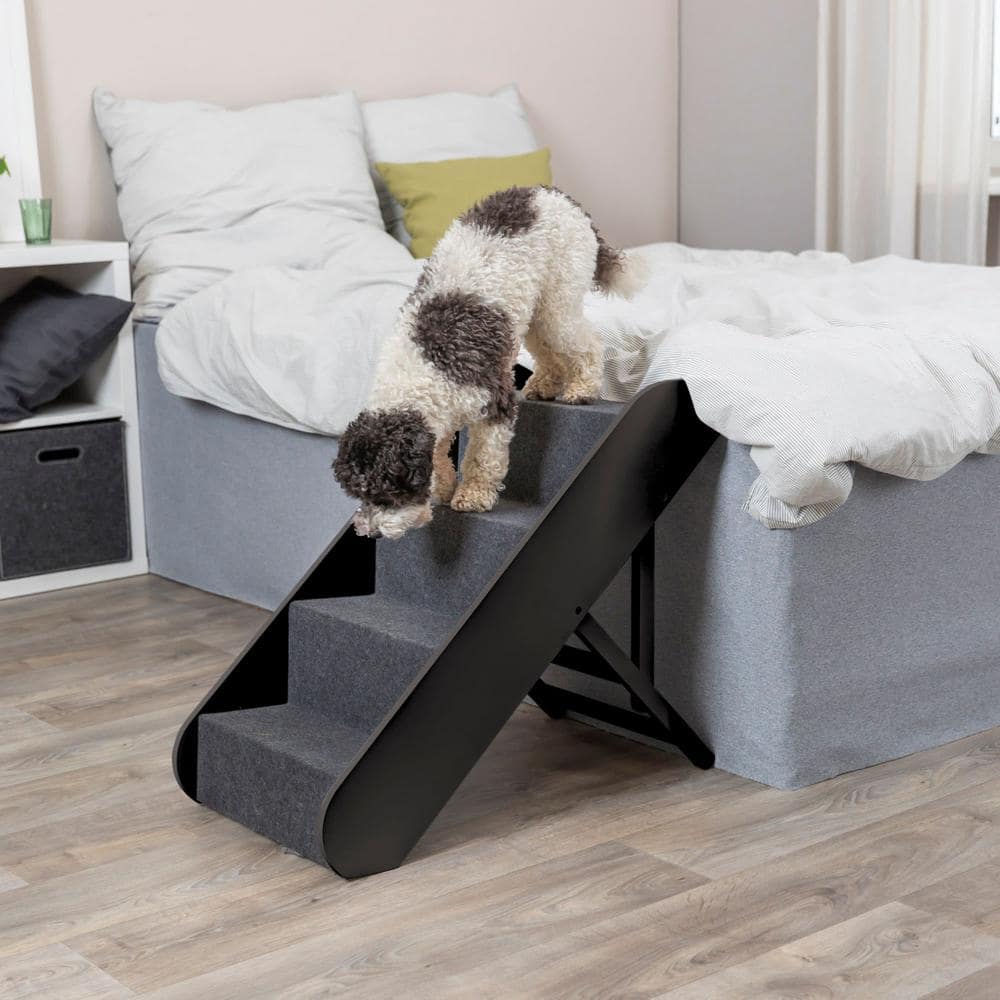 Espresso Brown Adjustable 4-Step Pet Stairs with Carpet Treads