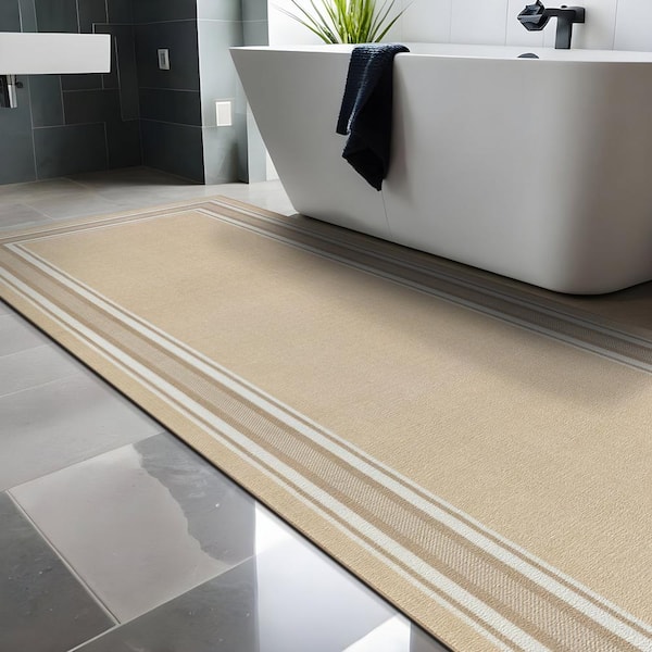 2 X 5 Beige Carmel Bordered Non Slip Runner Indoor Area Rug