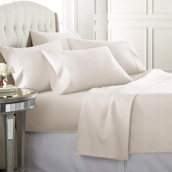 Luxury Home 6 Piece Cream Super Soft, Queen Microfiber Bed Sheets