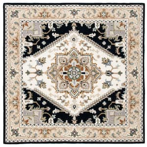 Heritage Beige/Navy 6 ft. x 6 ft. Border Floral Medallion Square Area Rug