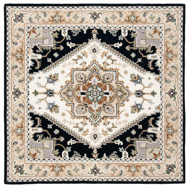 SAFAVIEH Heritage Beige/Navy 8 ft. x 8 ft. Border Floral Medallion Square Area Rug
