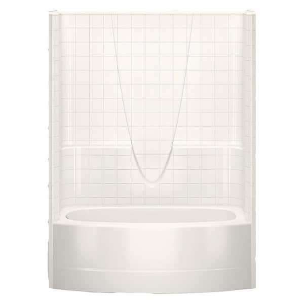 Aquatic Everyday Smooth Tile 60 in. x 36.3 in. x 77.3 in. 1-Piece Curved Bath and Shower Kit with Left Drain in Bone
