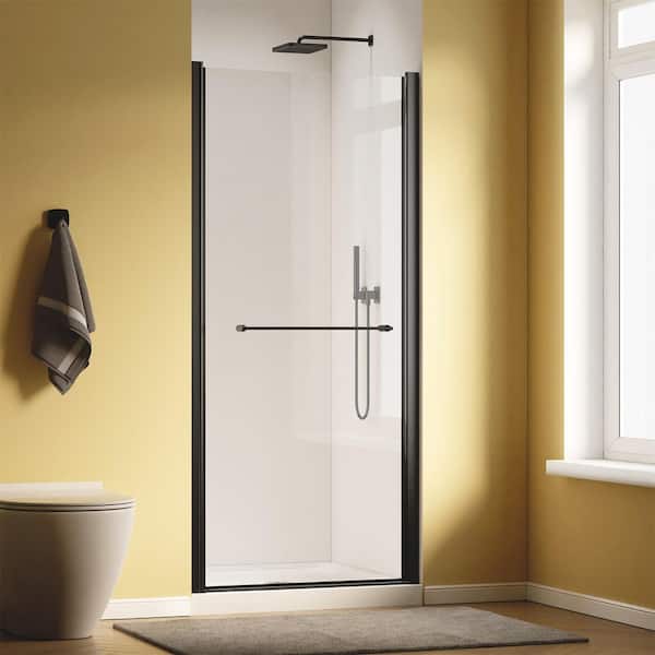 34 to 36 in. W x 72 in. H Pivot Frameless Shower Door in Matte Black Finish with 1/4 in. (6mm) Clear Glass