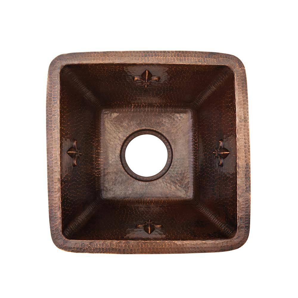 15" Square Fleur De Lis Copper Bar Sink