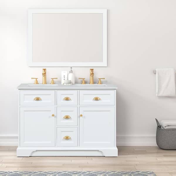 Eviva Epic 48 in. W x 22 in. D x 34 in. H Double Bathroom Vanity in White with White Quartz Top with White Sinks