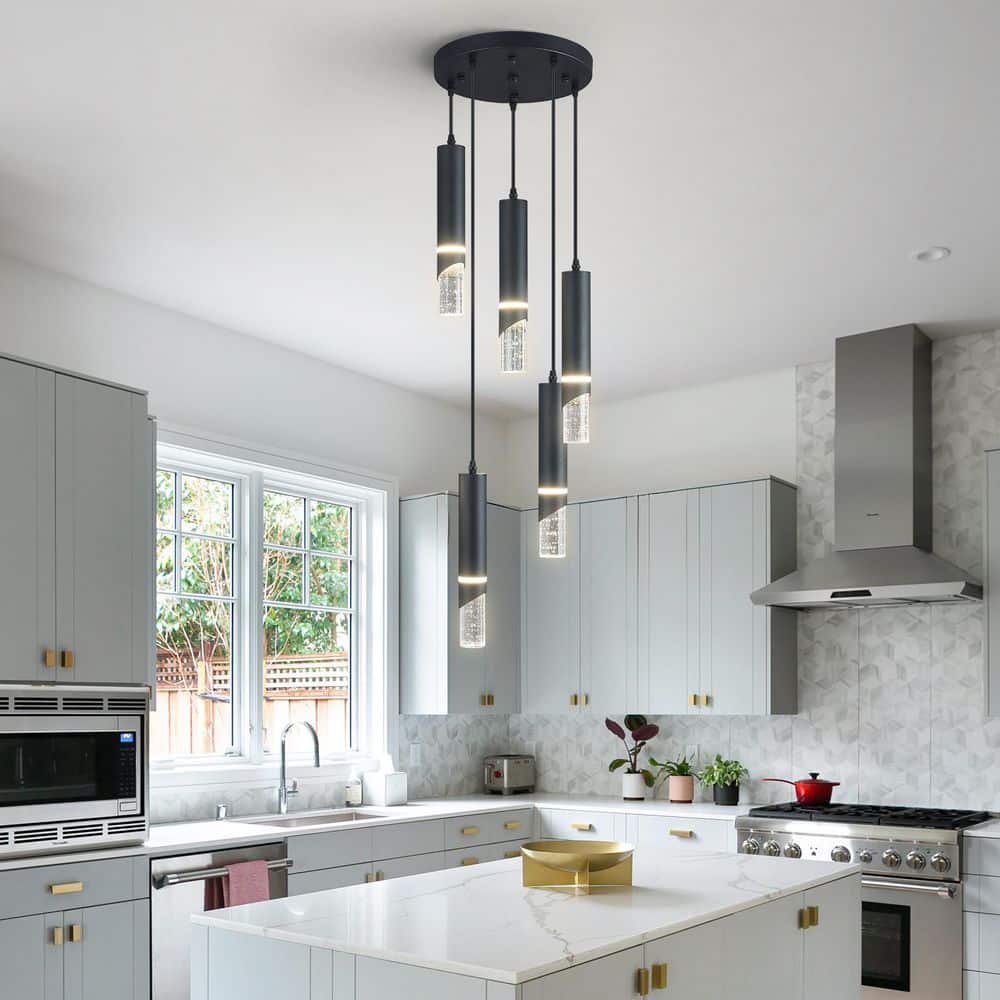 Home Lighting 30W Black 5-Light Modern Crystal Integrated LED Pendant Light Over Sink for Kitchen Island(JP-3126) price history on PriceWatchPro