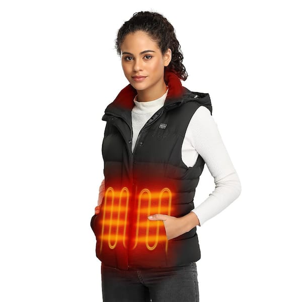 ORORO Women's Small Black 7.38-Volt Lithium-Ion Heated Down Vest