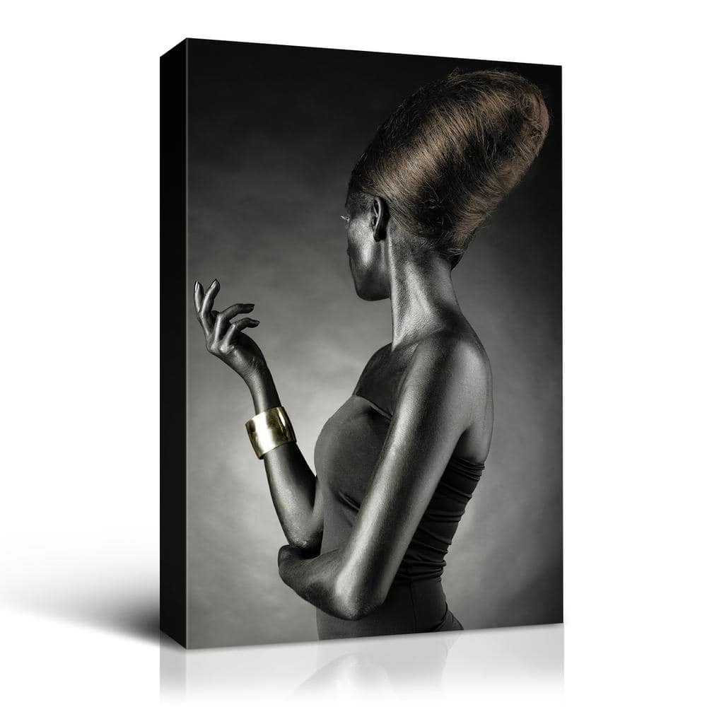 Glamorous Black Gray Line Unframed Watercolor Portrait Canvas Wall Art Prin