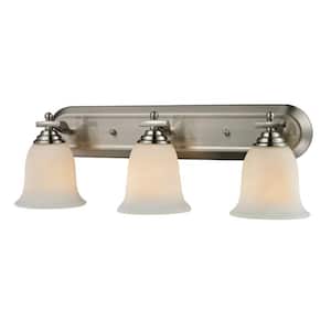Lagoon 24 in. 3-Light Brushed Nickel Vanity-Light with Matte Opal Glass Shade with No Bulbs included
