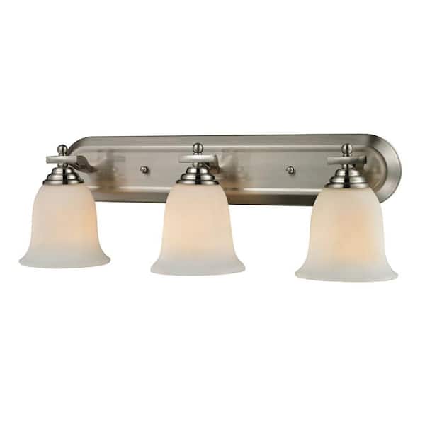 Unbranded Lagoon 24 in. 3-Light Brushed Nickel Vanity-Light with Matte Opal Glass Shade with No Bulbs included