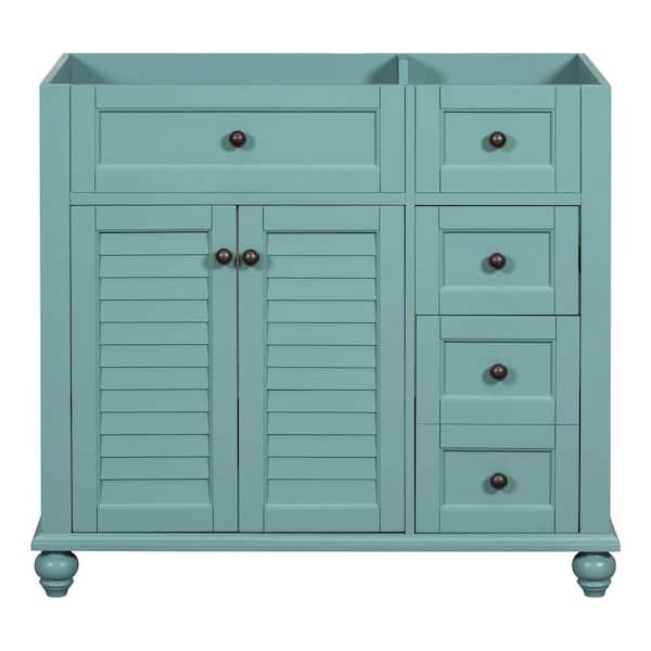 Aoibox 35.4 in. W x 17.9 in. D x 33 in. H Freestanding Bath Vanity Cabinet without Top in Blue Green with 1 Door, 2 Drawers