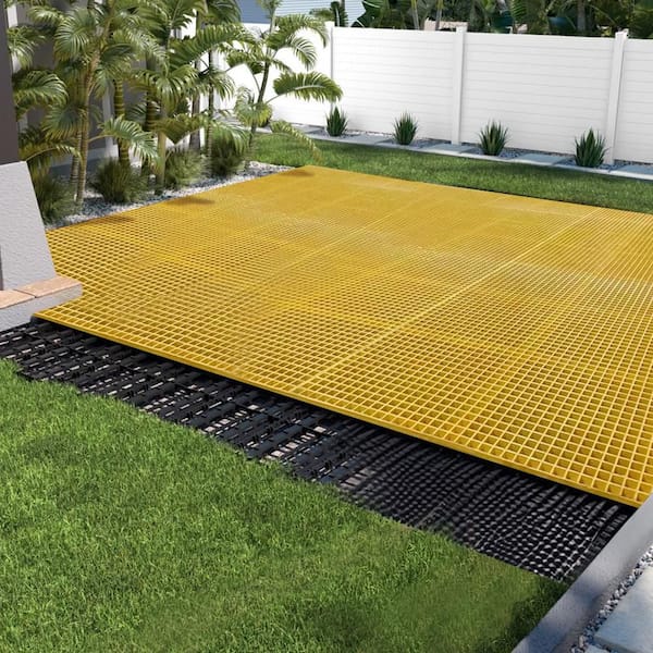 Wellco 1.5 in. x 1.5 in. x 1 in., 2 ft. x 2 ft., Fiberglass Molded Grating Composite for Floors Outdoor Drain Cover in Yellow