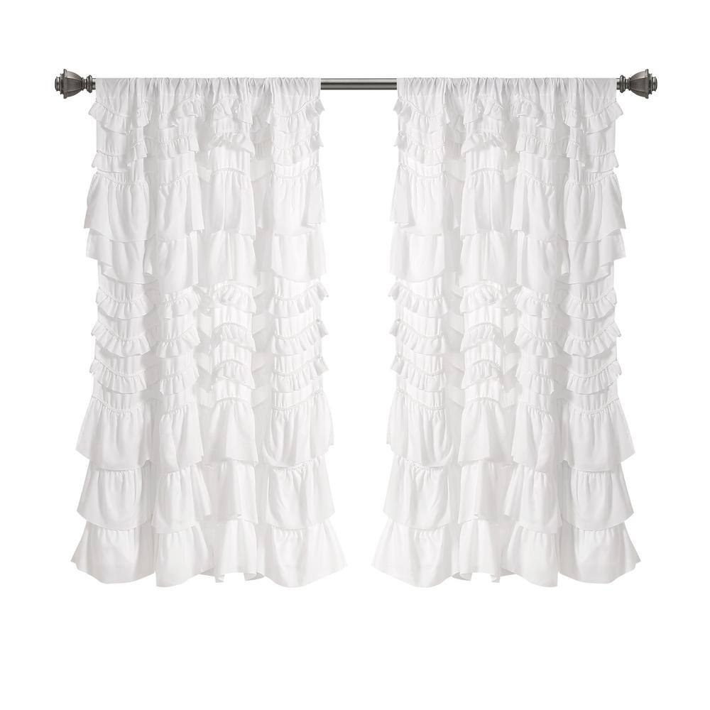 White Ruffled Polyester Rod Pocket Curtain Panel for Kids