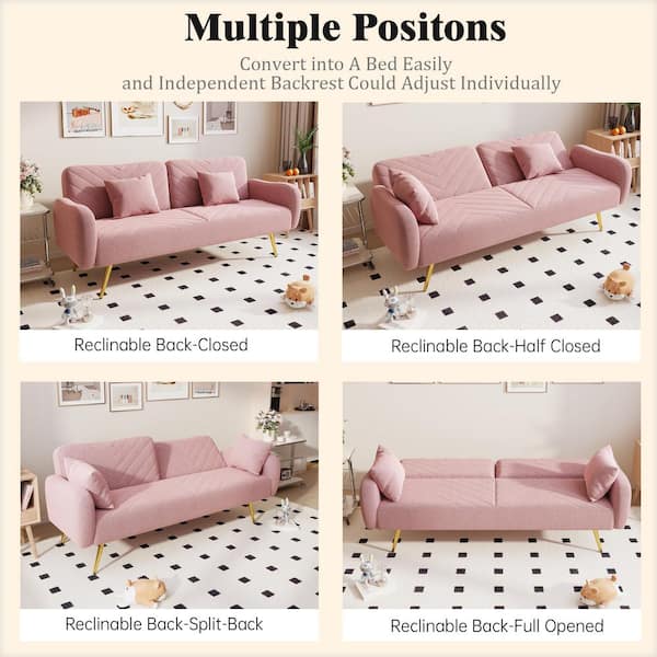 70.47 in. Pink Fabric Twin Size Convertible Folding Sofa Bed with 2 Pillows
