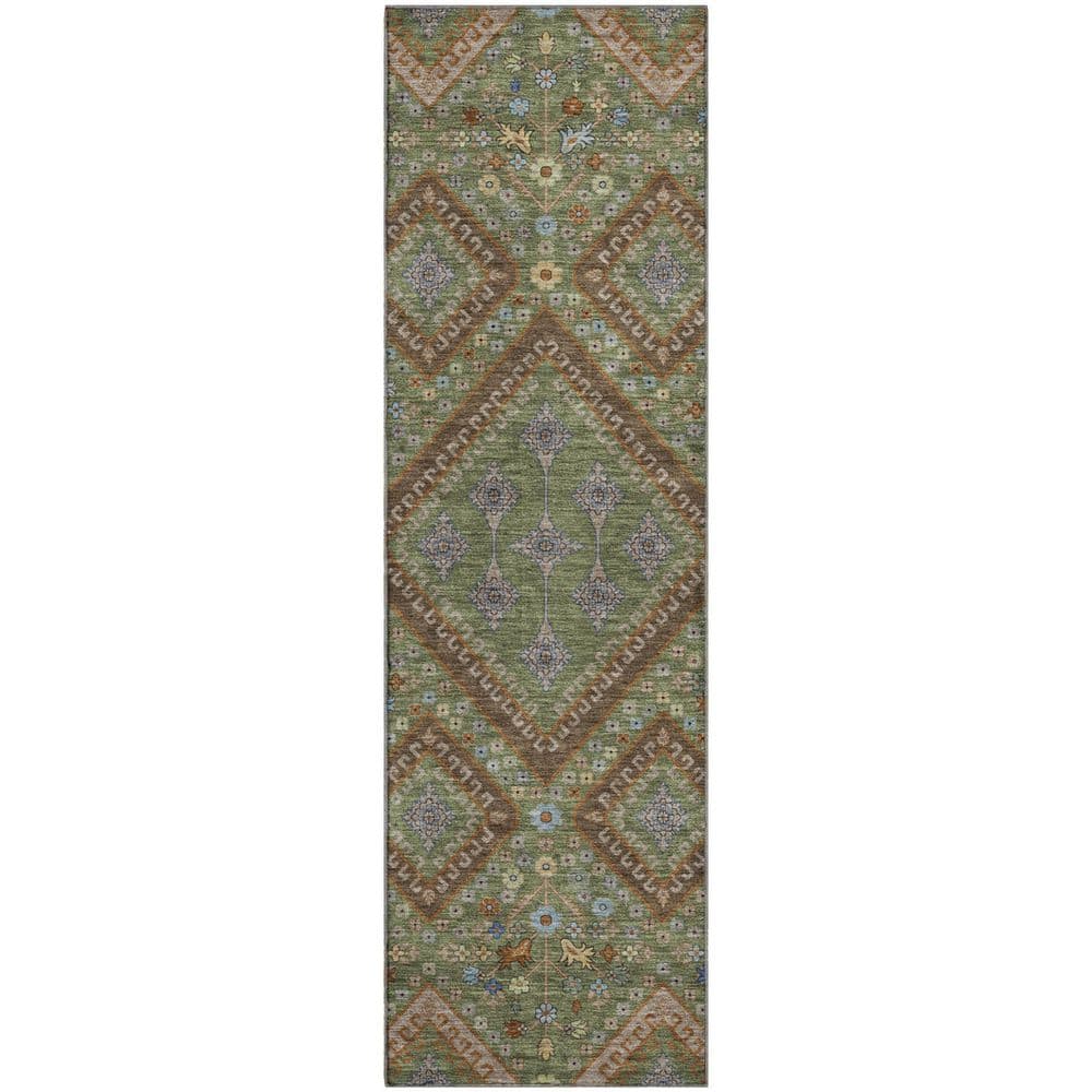Mayfield Premium Machine Washable Abstract AMF2459 Olive 2 ft. x 7 ft. Runner Rug price history on PriceWatchPro
