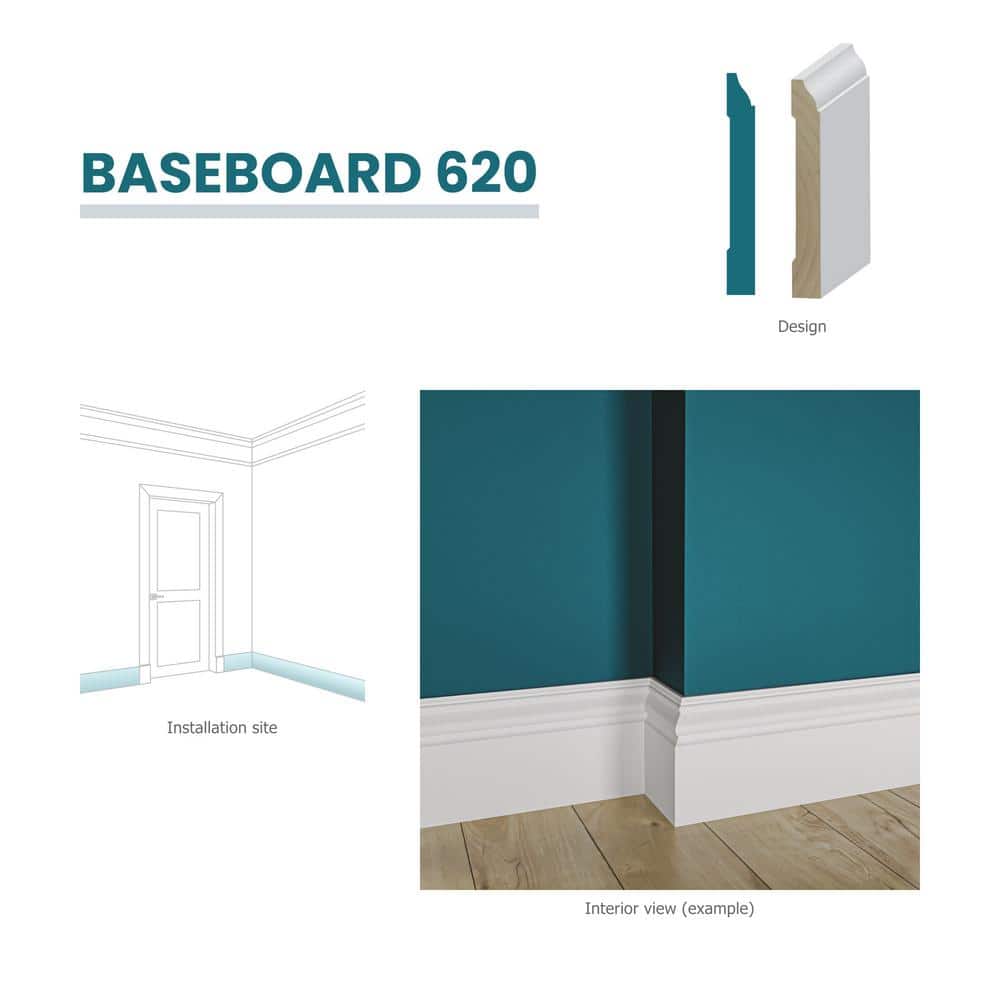 96 in. Primed Finger-Jointed Pine Wood Baseboard Molding