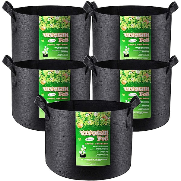 Garnen 20 Gallon Garden Grow Bag with Handles - 5 Pack - Black/Green