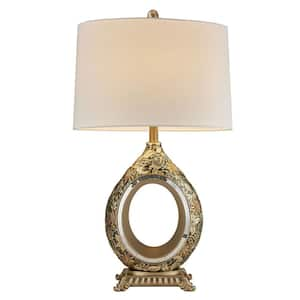 30.5 in. Vintage Silver with Gold Flowers Table Lamp