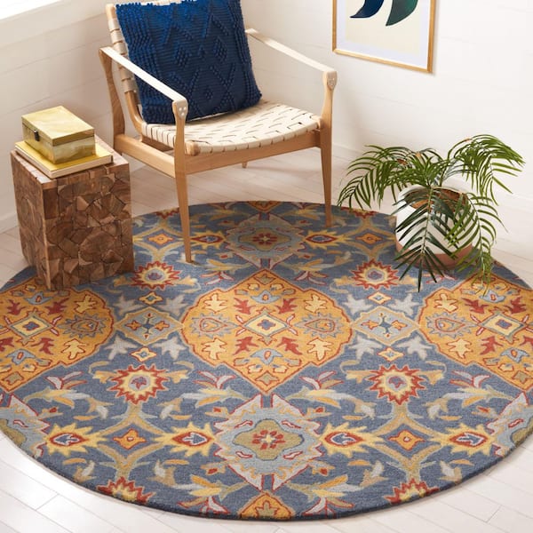 Heritage Navy/Gold Ornate 6 ft. x 6 ft. Geometric Round Area Rug